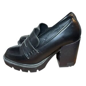 Madden Girl size 7 platform blocked heeled black penny loafer. 3.75 heel. Vegan